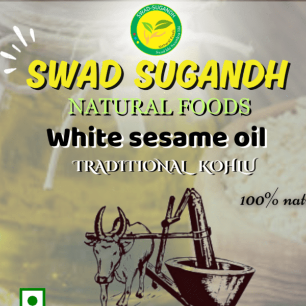 Swadsugandhn’s PURE cold pressed white Sesam oil | सफ़ेद तिल का तेल – extracted from traditional kohlu oil machine