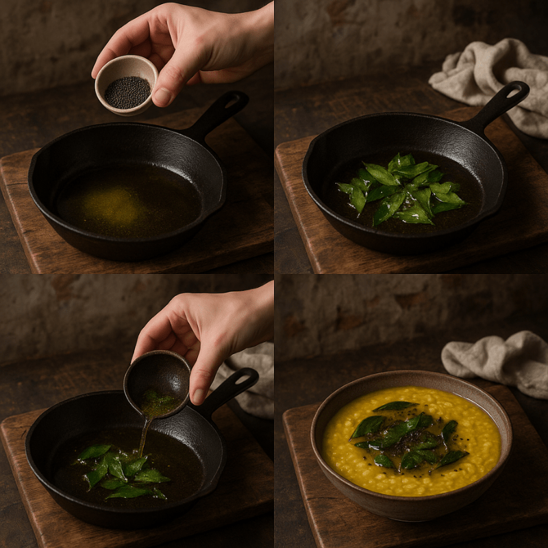 Step-by-step visuals of making tadka at home to show why every Indian dish starts with tadka