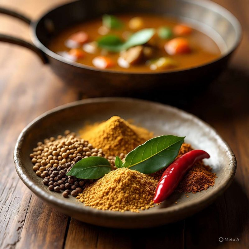 Traditional Indian kitchen showing sizzling spices in a kadhai to explain why every Indian dish starts with tadka